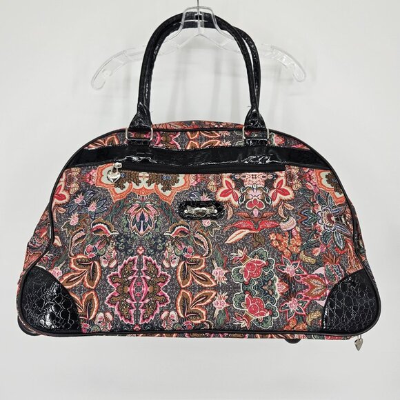 Kathy Van Zeeland Rolling Duffel Bag Floral Black Wheels Carry On Travel Luggage - Picture 1 of 16